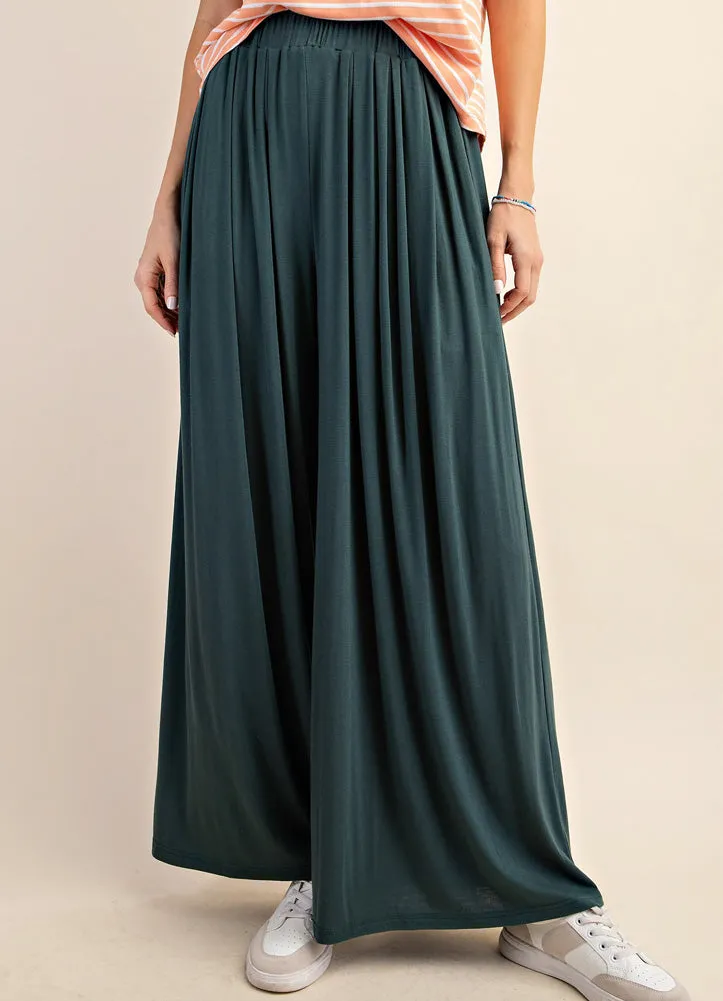 Plus Elastic Waistband Wide Leg Pants in Hunter Green by Kori America