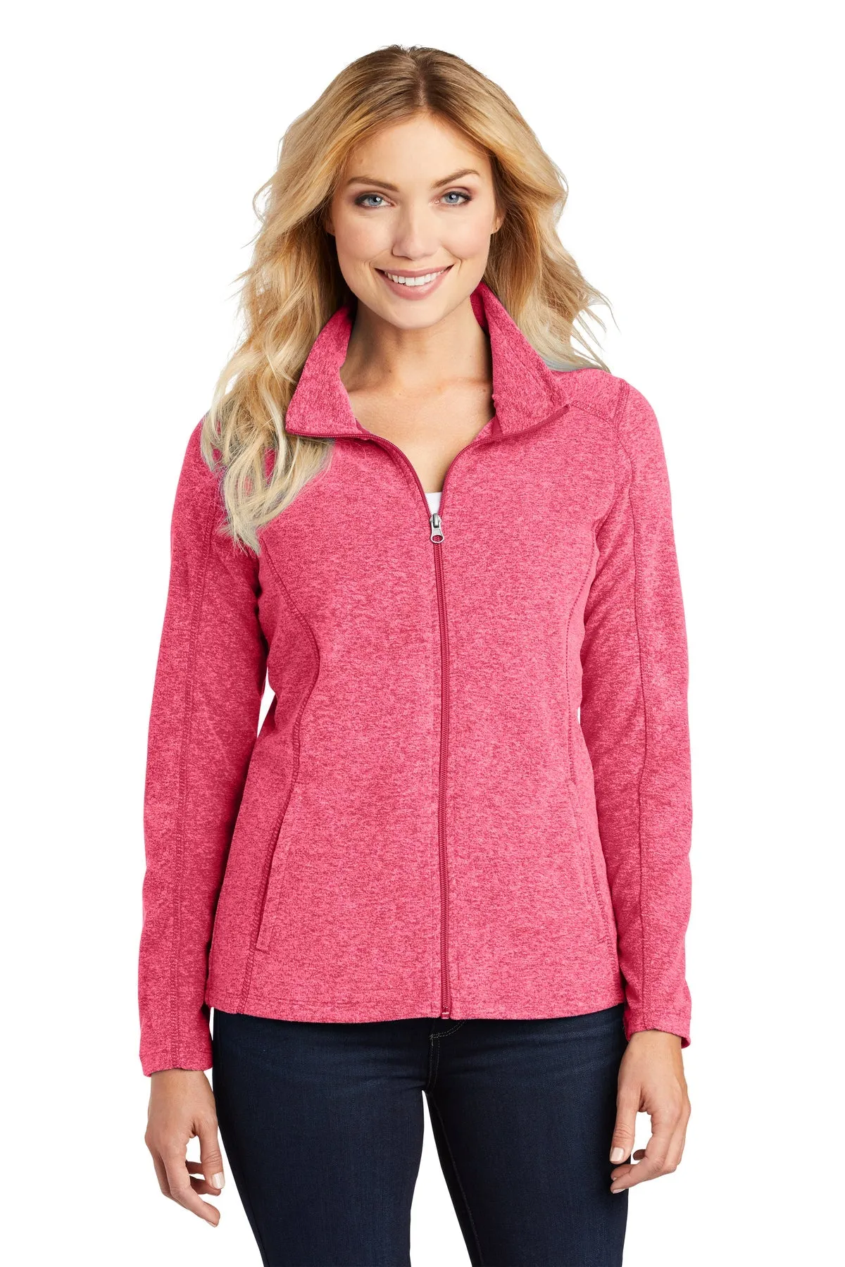 Port Authority Ladies Heather Microfleece Branded Full-Zip Jackets, Pink Raspberry Heather