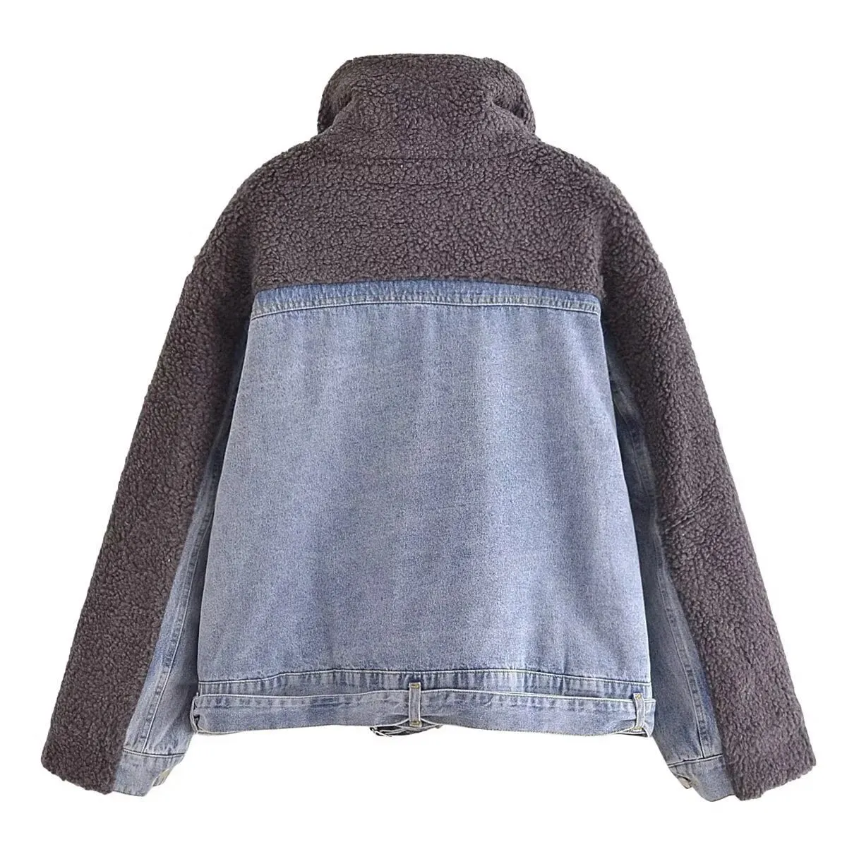 Pre Order:  Woolen Denim Spliced Stand Collar Coat