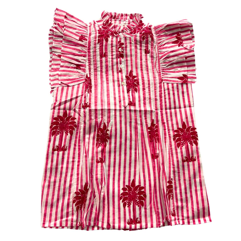 SAMPLE | Ruffle Sleeve Top | Pink Palms