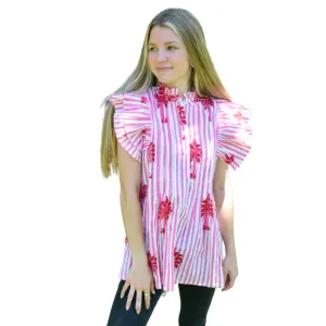 SAMPLE | Ruffle Sleeve Top | Pink Palms