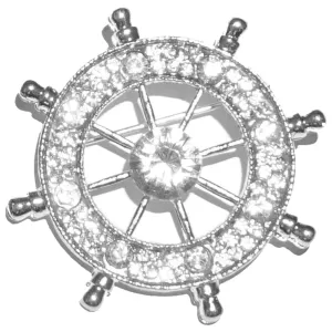 Silver Ship Wheel / Clear Crystal Lapel Pin