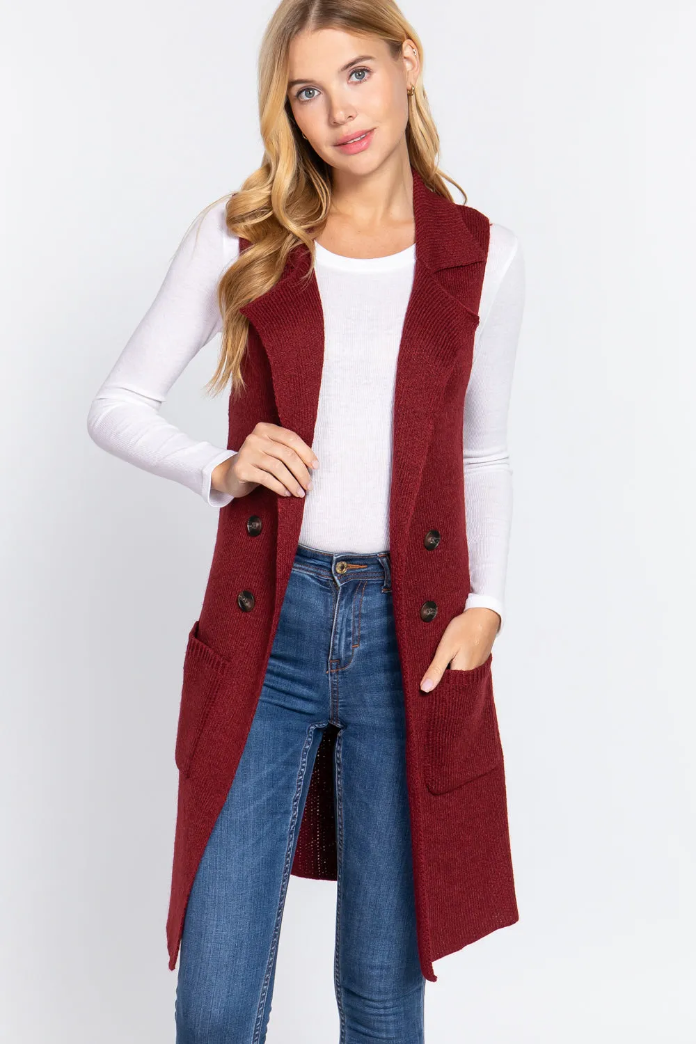 Sleeveless Long Sweater Vest -10 colors