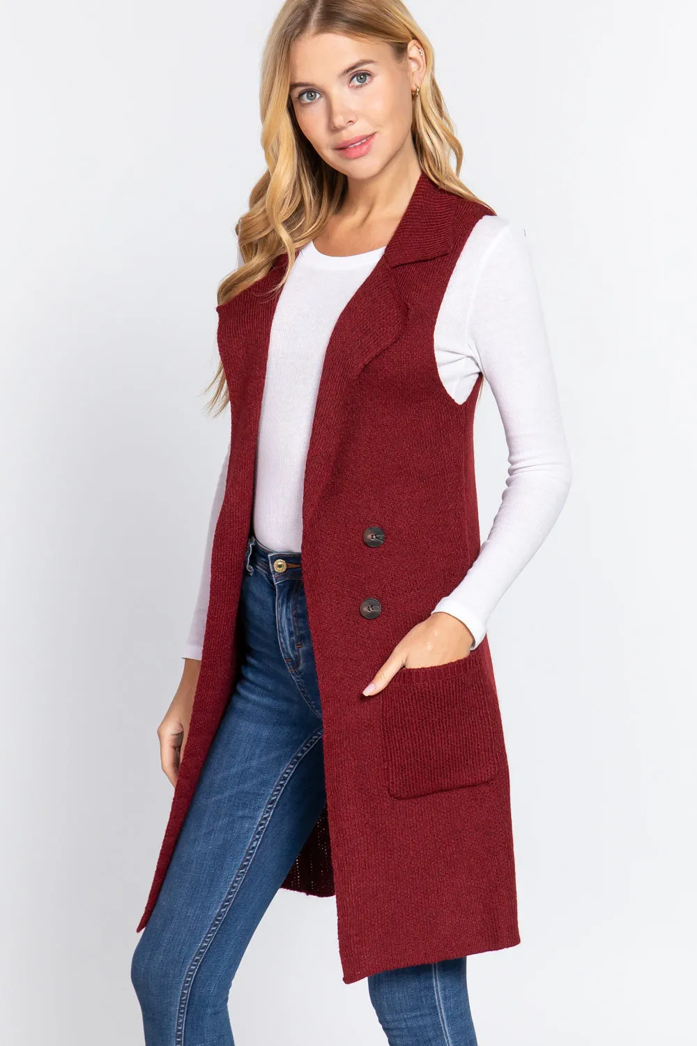 Sleeveless Long Sweater Vest -10 colors