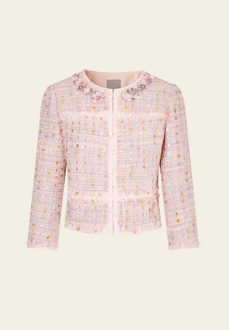 Structured 3D Flowers Sequin-detail Jacket