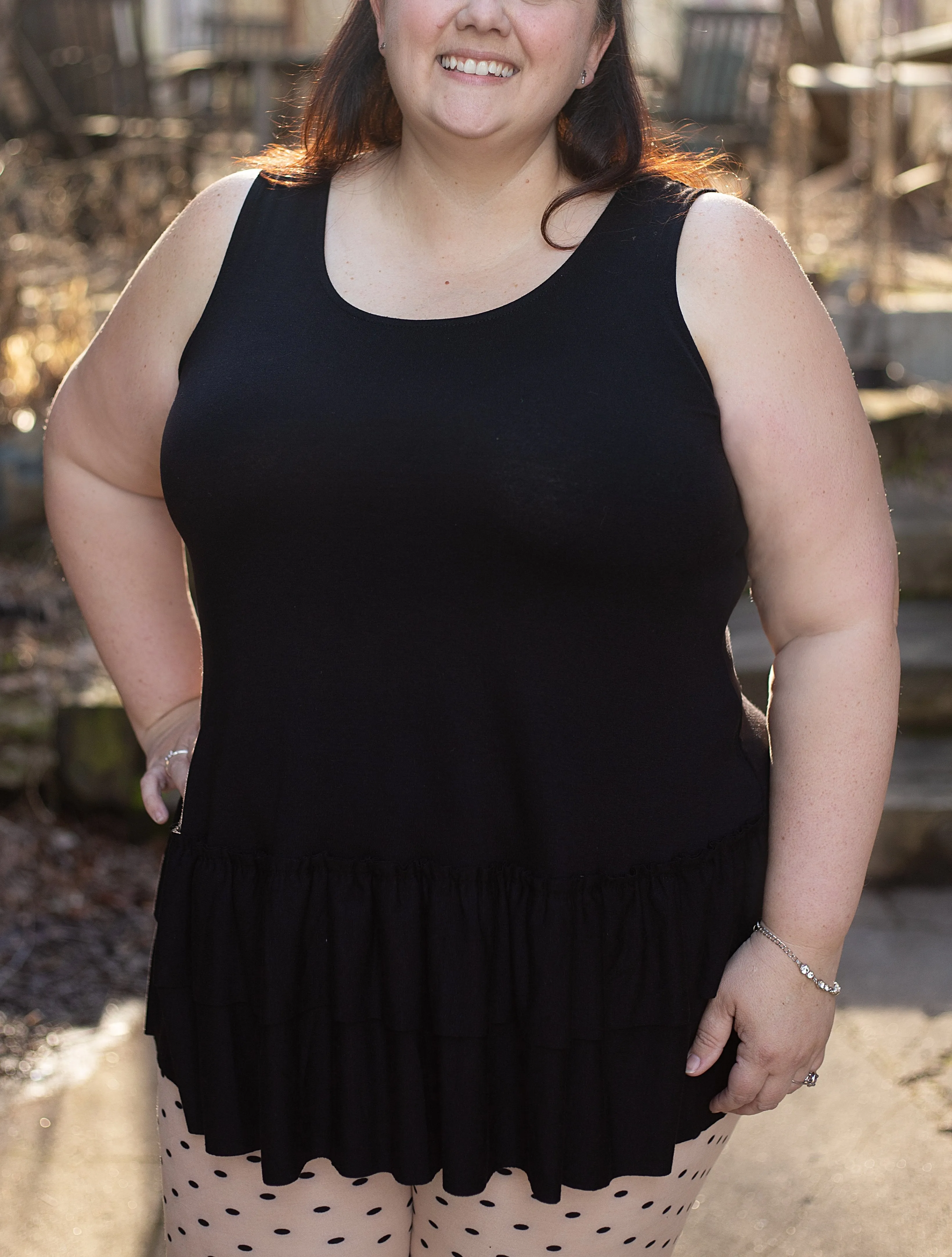 Tiffany Sleeveless Black Ruffle Top