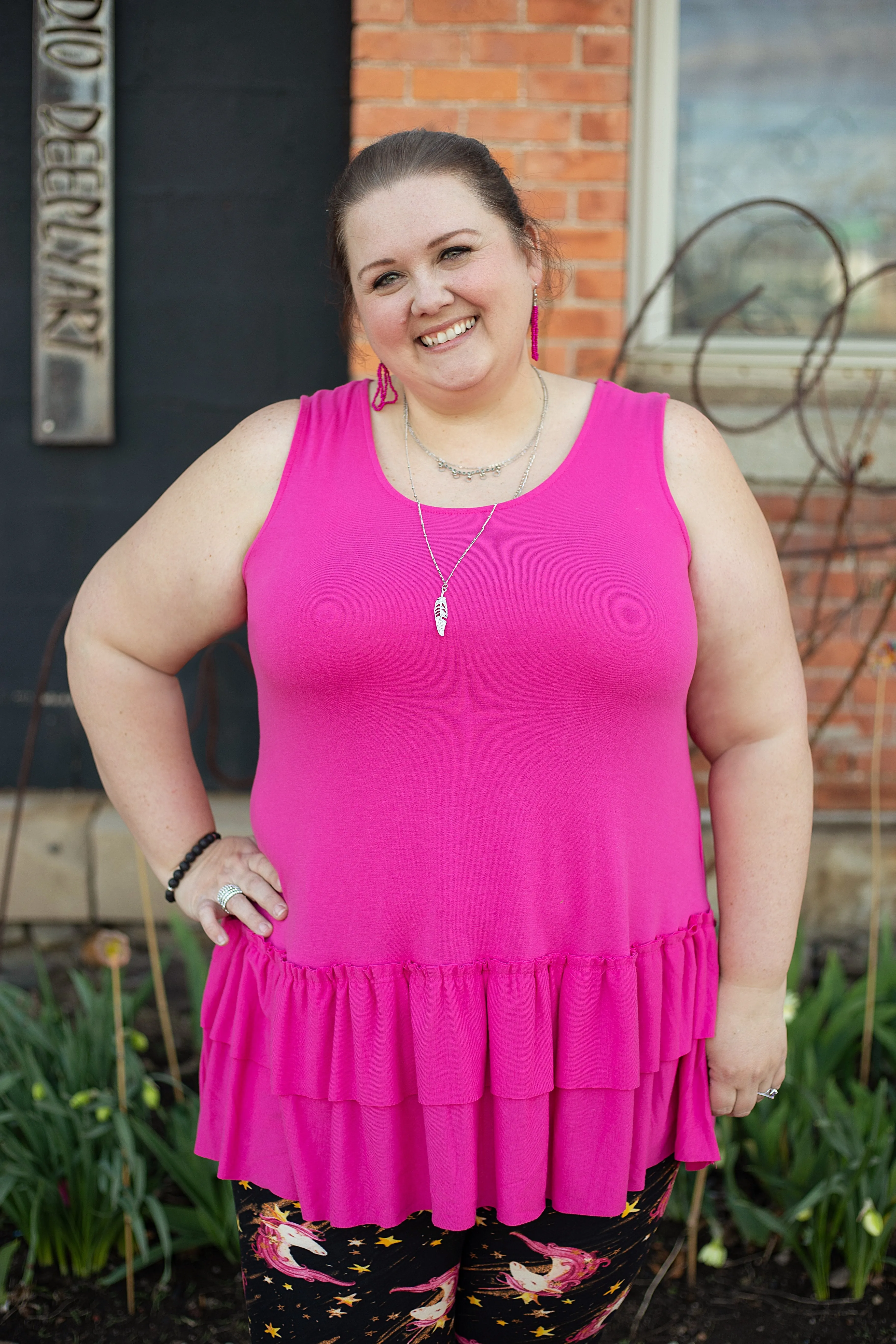 Tiffany Sleeveless Hot Pink Ruffle Top