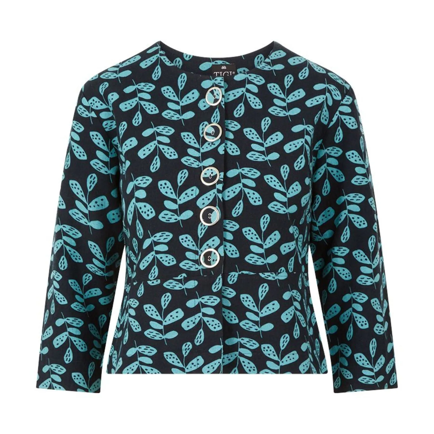 TIGI 18/20 Indigo Eco Leaf Print Cropped Button Jacket