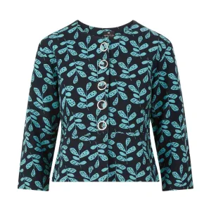 TIGI 18/20 Indigo Eco Leaf Print Cropped Button Jacket