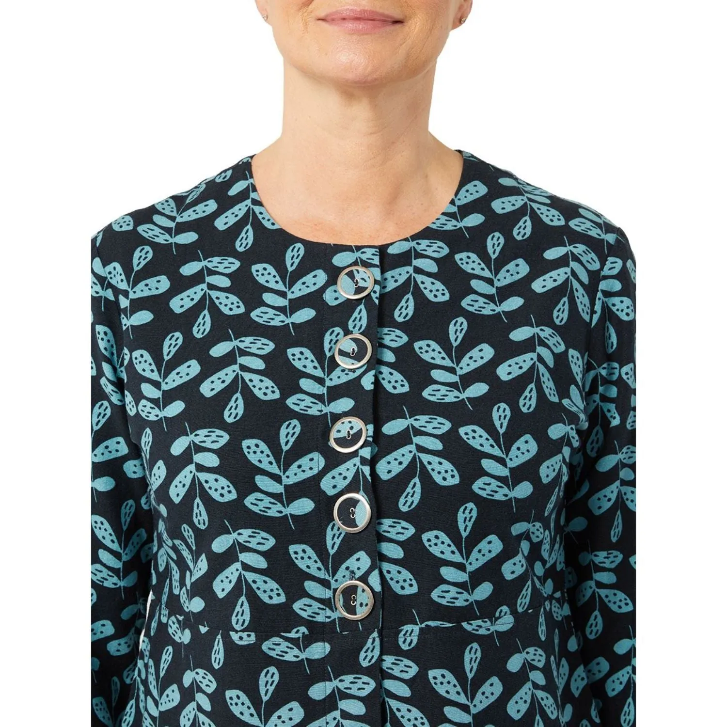 TIGI 18/20 Indigo Eco Leaf Print Cropped Button Jacket