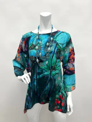 Turquoise Floral Elegant Sheer Blouse One Size Fits All "Double Print"  | LIOR