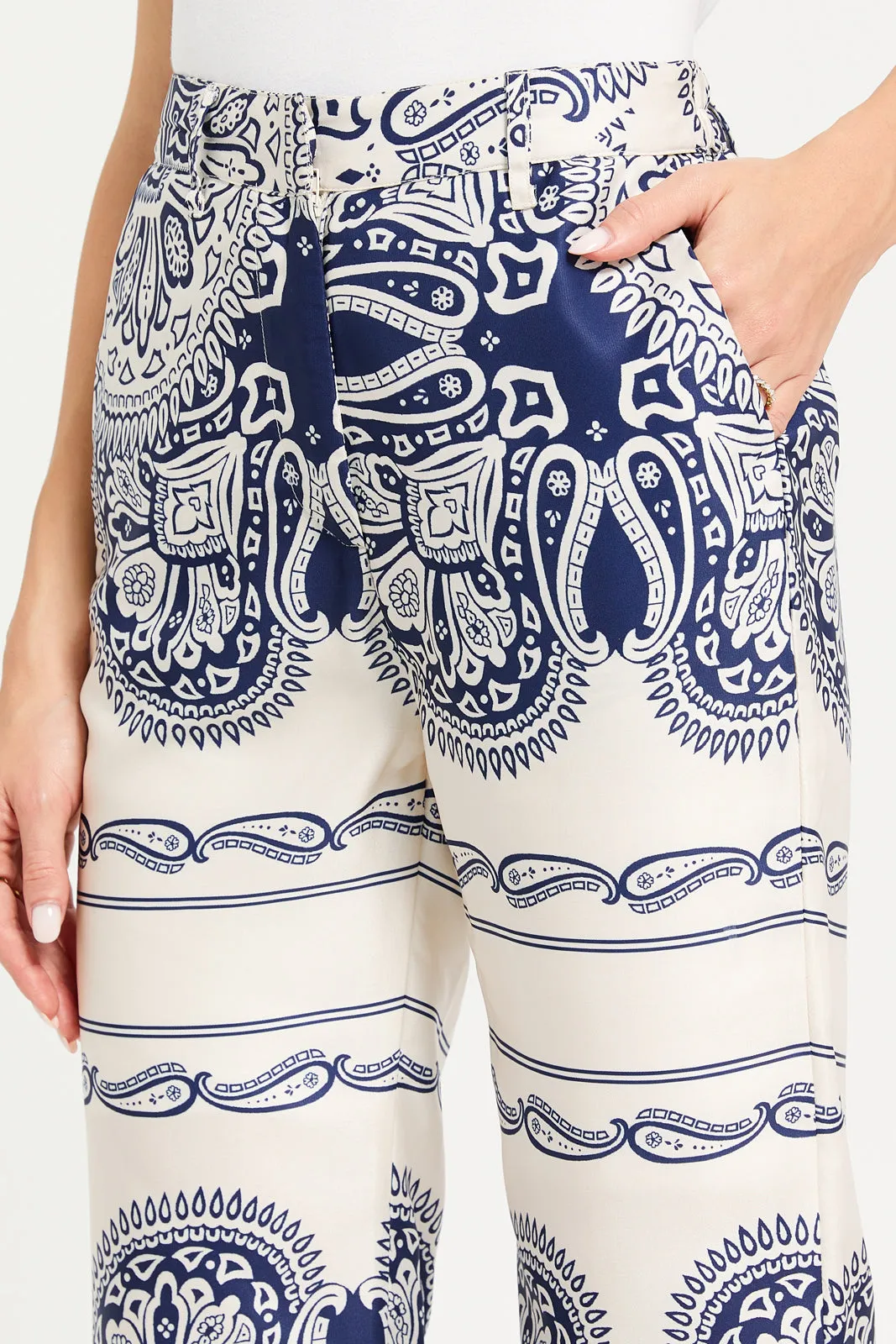 Women White Printed Trousers