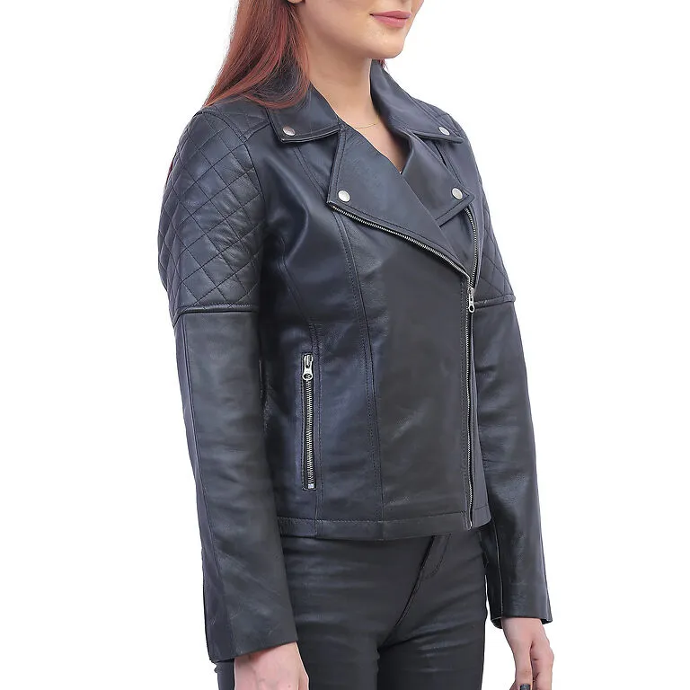 Womens Asymmetric Black Quilted Jacket