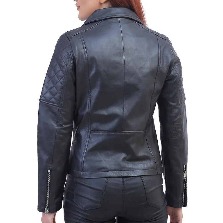 Womens Asymmetric Black Quilted Jacket