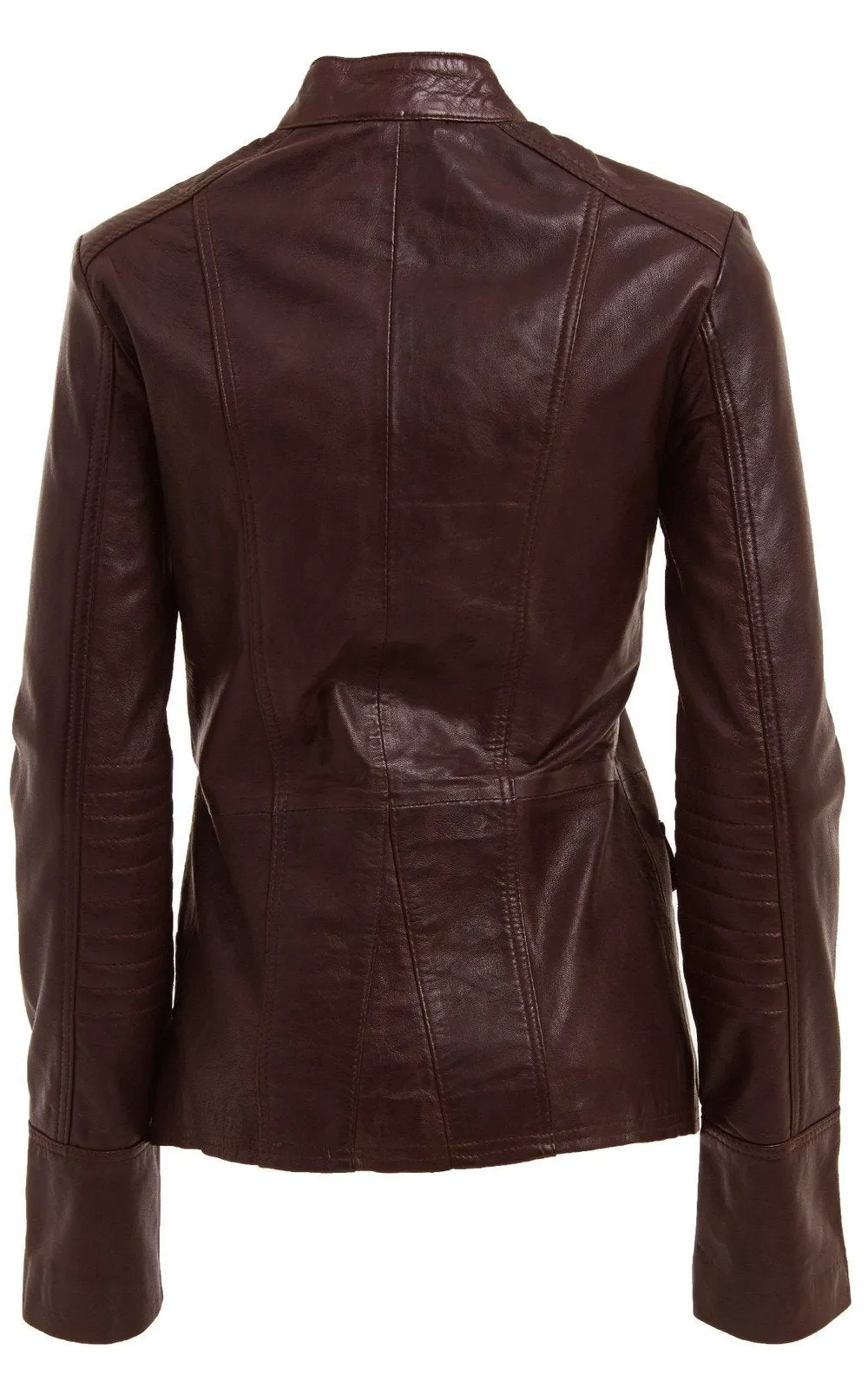 WOMENS BROWN AND BLACK MILITARY STYLE LEATHER BLAZER JACKET