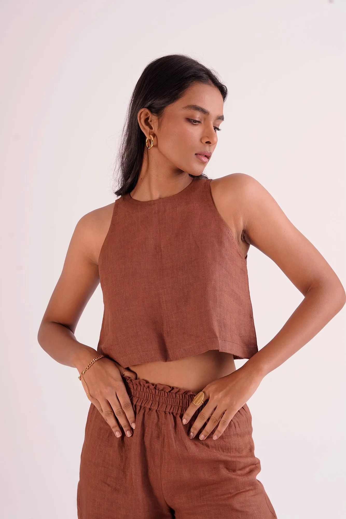 Women's Classic Linen pant & Crop top Co-ord set