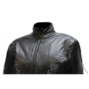 Women's Leather Jacket With Racer Style Collar, LJ256-DL