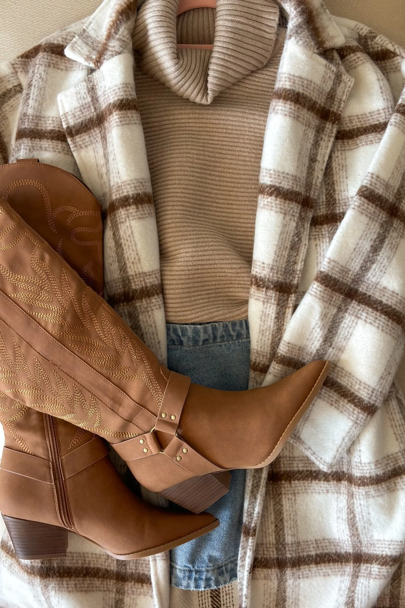 Women's Plaid Wool Blend Long Coat | Notch Lapel | Brown